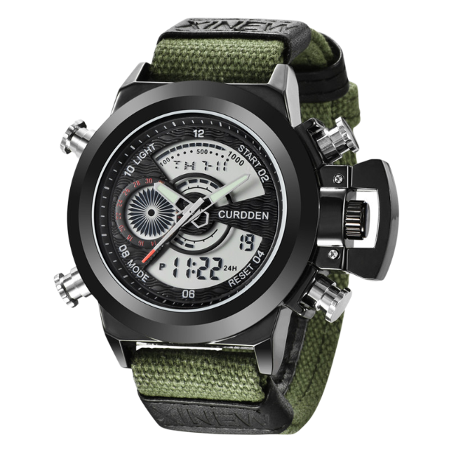 Relógio eletrônico de exibição dupla com cinto de nylon