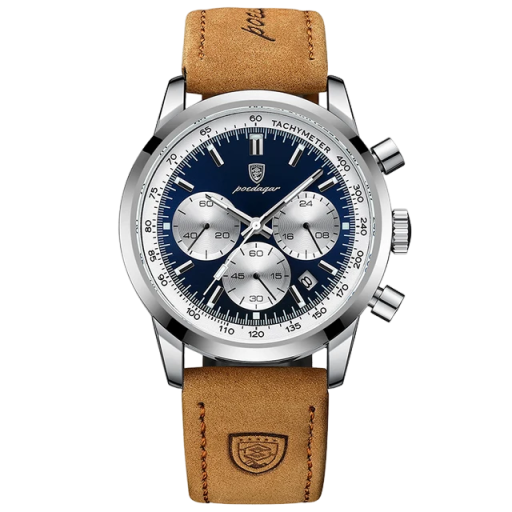 Poedagar relógio masculino luxuoso de alta qualidade, à prova d'água, cronógrafo luminoso, relógio de pulso masculino de couro, relógio de quartzo casual