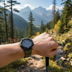 zn Reloj deportivo de estilo militar en negro con verde