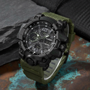 zn Reloj deportivo de estilo militar en negro con verde