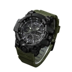 zn Reloj deportivo de estilo militar en negro con verde