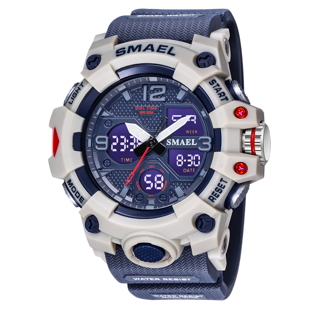 Reloj SMAEL digital deportivo LED azul y blanco.