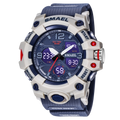 Reloj SMAEL digital deportivo LED azul y blanco.
