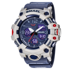 Reloj SMAEL digital deportivo LED azul y blanco.