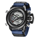 Reloj electrónico de doble pantalla con correa de nailon.