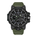 zn Reloj deportivo de estilo militar en negro con verde