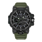 zn Reloj deportivo de estilo militar en negro con verde